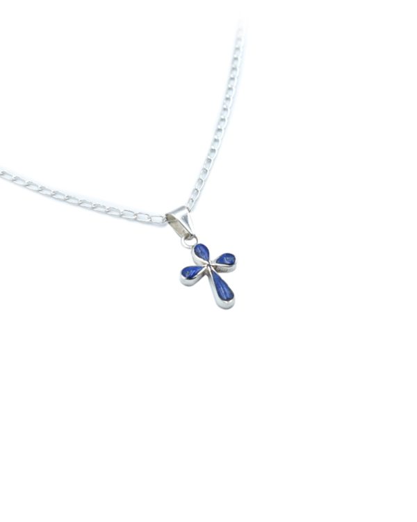 Cruz Trébol N°1 (Pequeña) – cruz de plata 925 con lapislázuli, GeoPiedra
