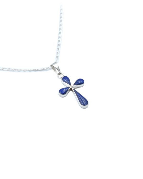 Cruz Trébol N°2 (Mediana) – cruz de plata 925 con lapislázuli, GeoPiedra