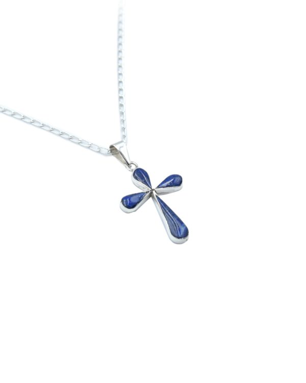 Cruz Trébol N°3 (Grande) – cruz de plata 925 con lapislázuli, GeoPiedra