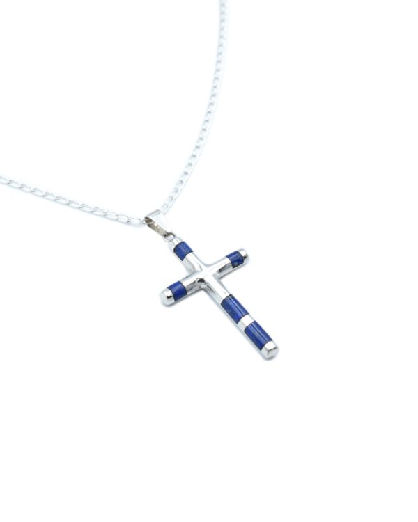 Cruz Tubo 3 (Grande) – cruz de plata 925 con lapislázuli, GeoPiedra